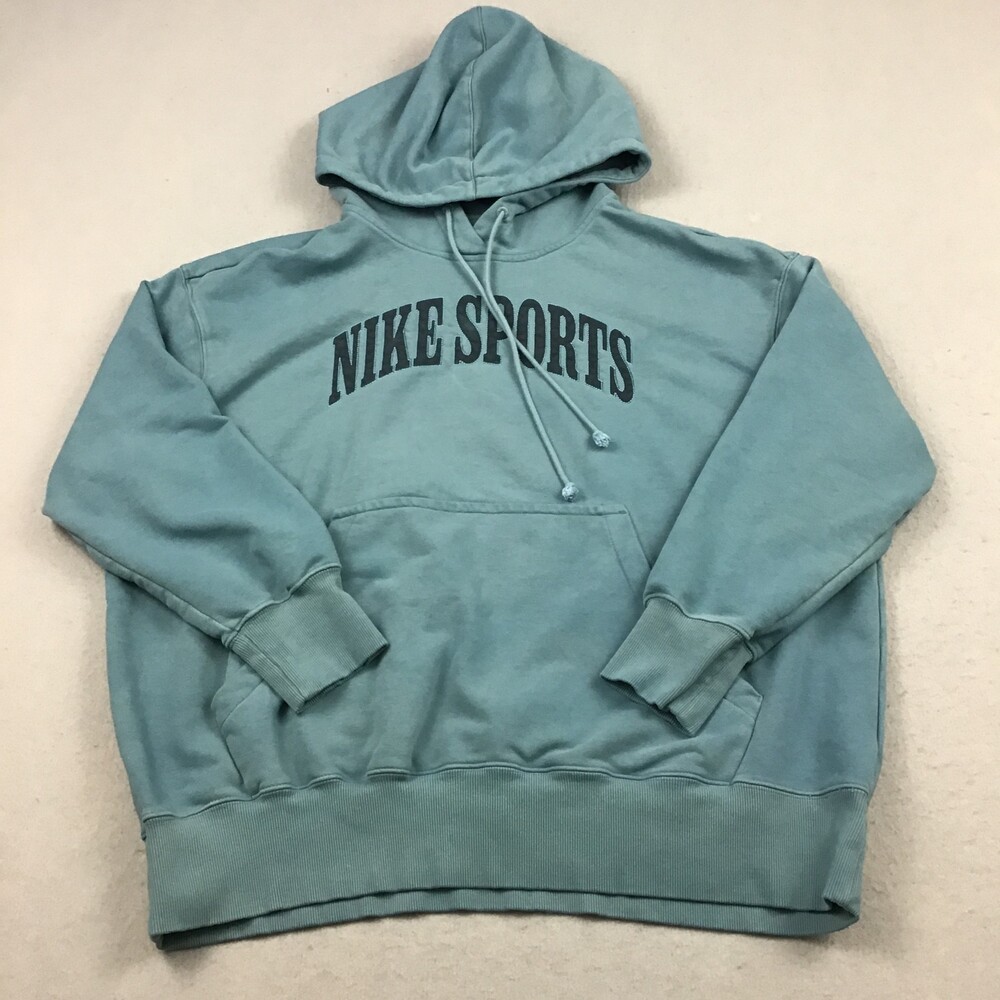 Nike Hoodie Women Large Blue Logo Pullover Sports Fleece Oversized Sweatshirt *